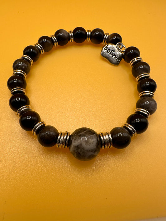 Unisex Eagle Eye and Petoskey stone memory wire Bracelet