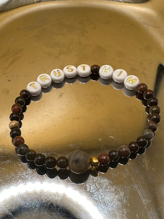 Picasso bead semi-precious (4mm) beads with white/gold round "Trust Him"