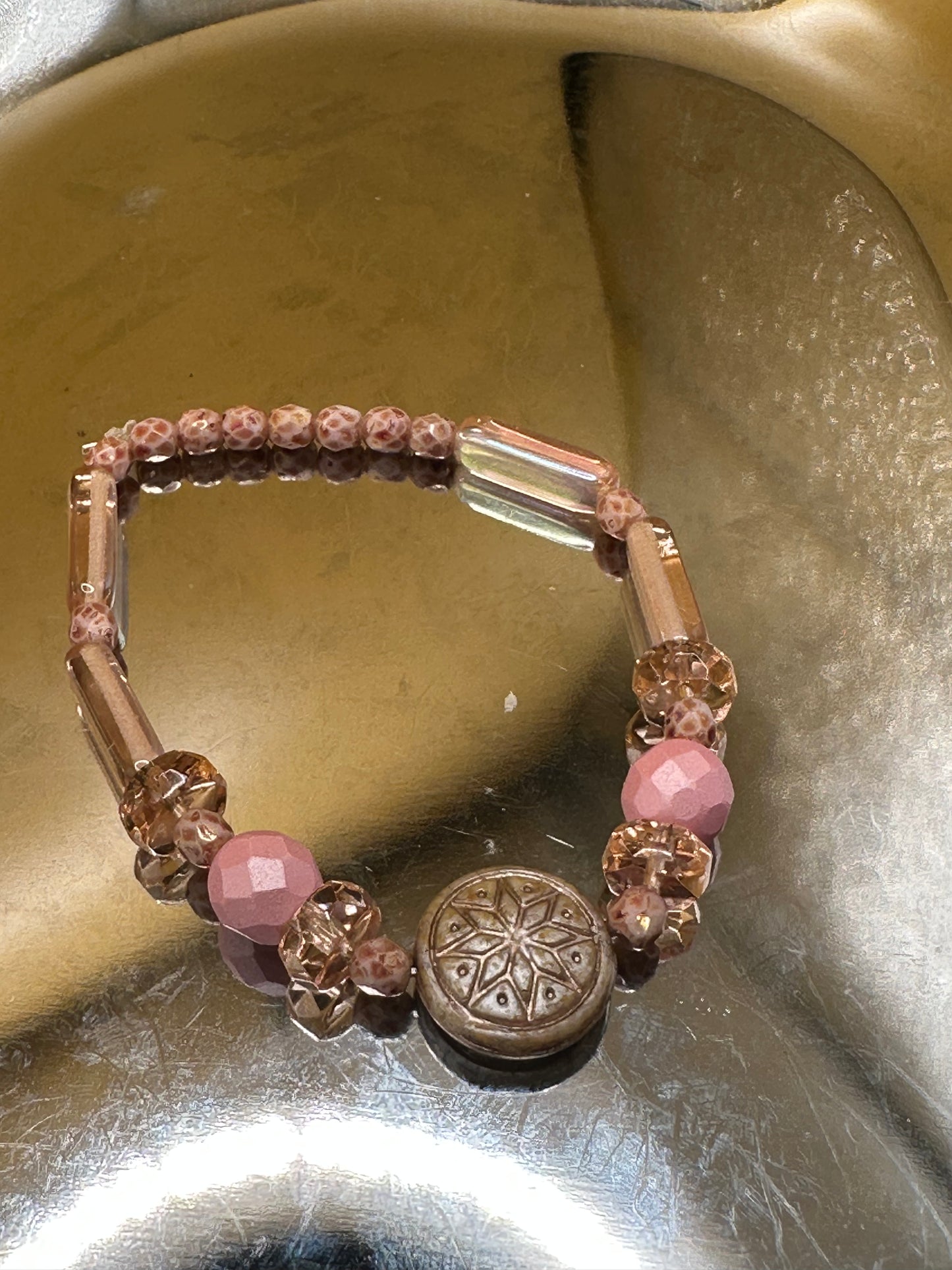 Peach (Uterine Cancer Awareness) Bracelet and Earring set in Bohemian style, featuring authentic Czech glass beads.