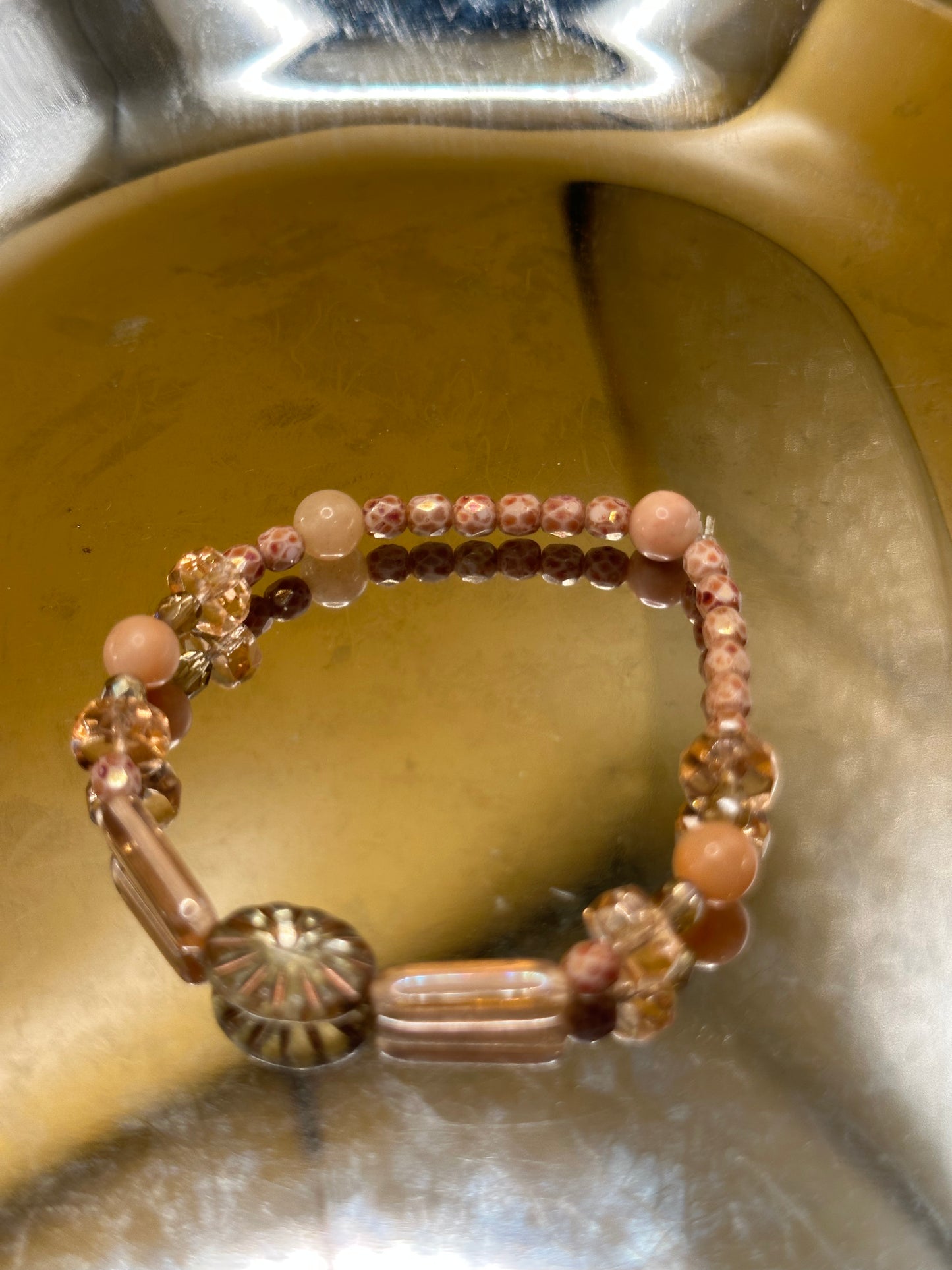 Peach (Uterine Cancer Awareness) stretch Bracelet in Boho style featuring authentic Czech glass beads.